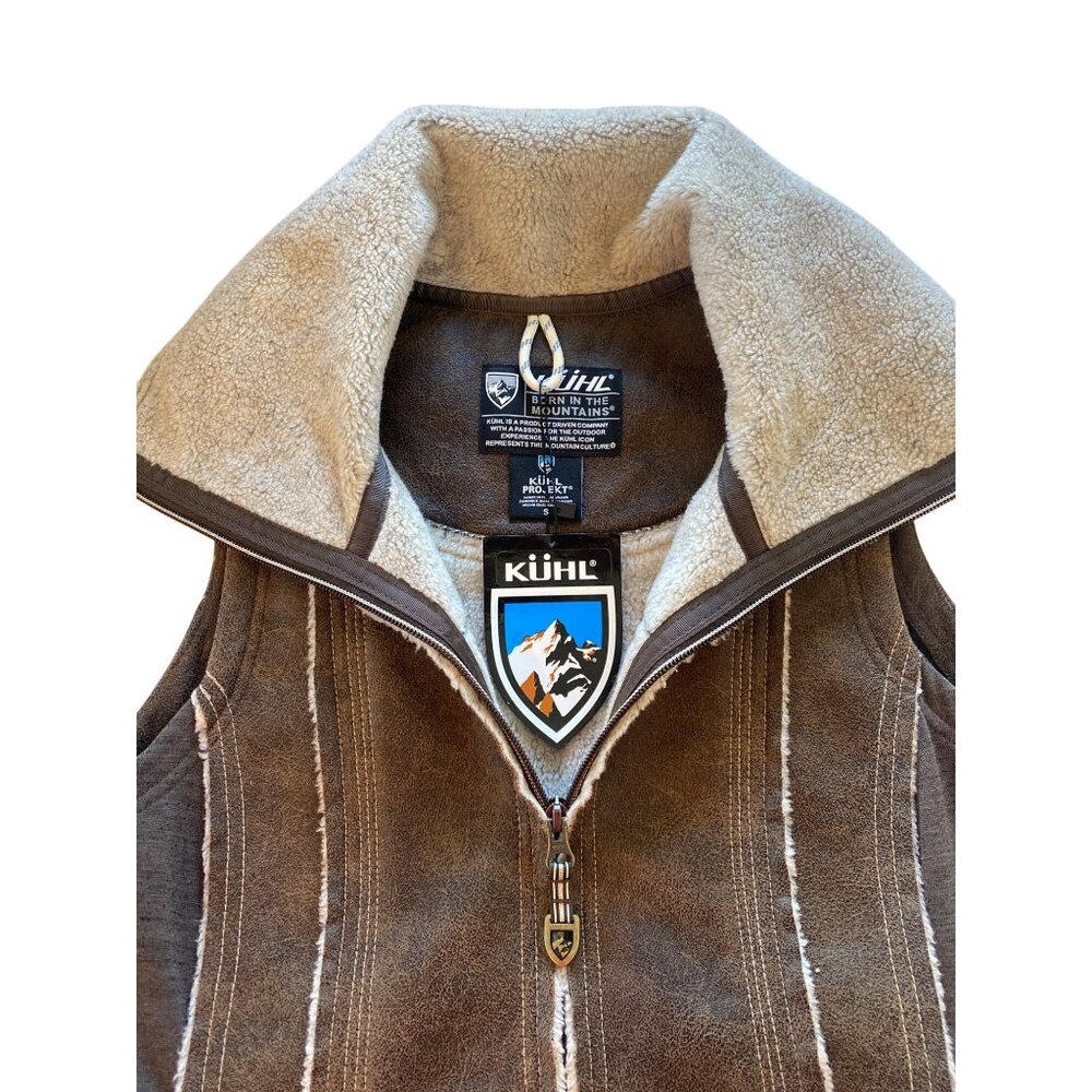 NWT KUHL Womens Dani Sherpa Vest Italian Faux Leather Shearling S Brown MSRP$219 - Picture 12 of 17